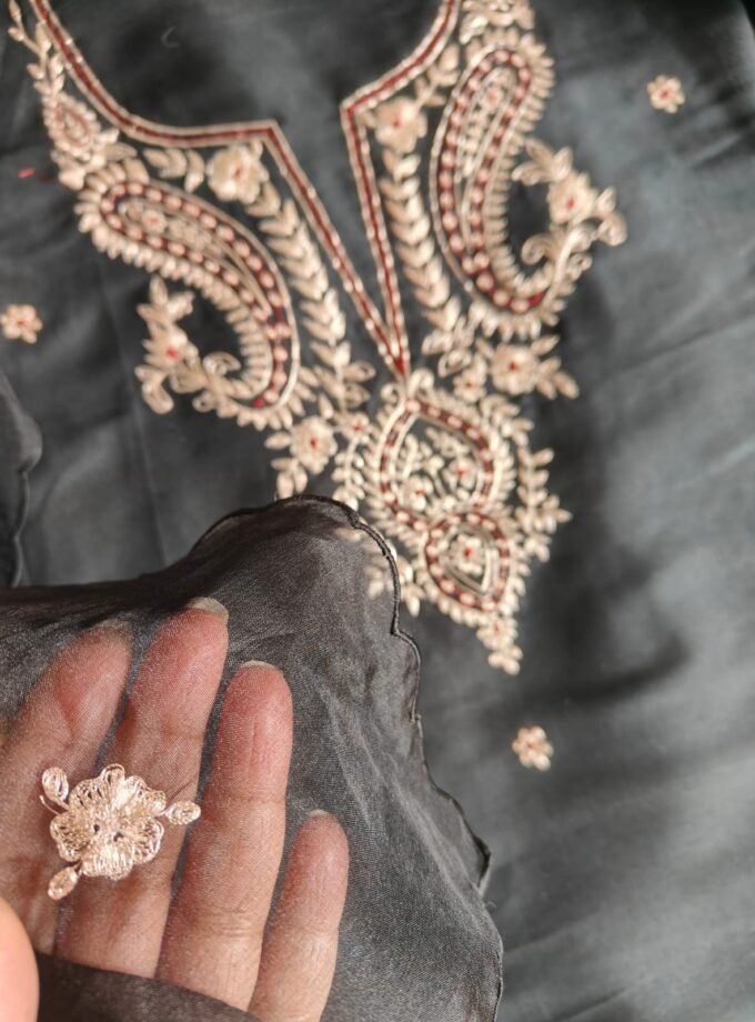 Embroidered Manual Pittan worked Muslin Silk Salwars by Ikhtirah