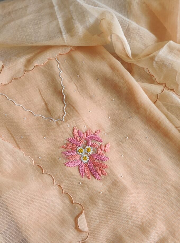 Hand Knot and Bead Worked Kota by Kota Salwars by Ikhtirah (Orangish Peach)