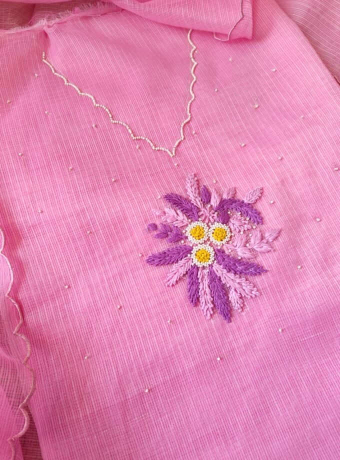 Hand Knot and Bead Worked Kota by Kota Salwars by Ikhtirah (Pink)