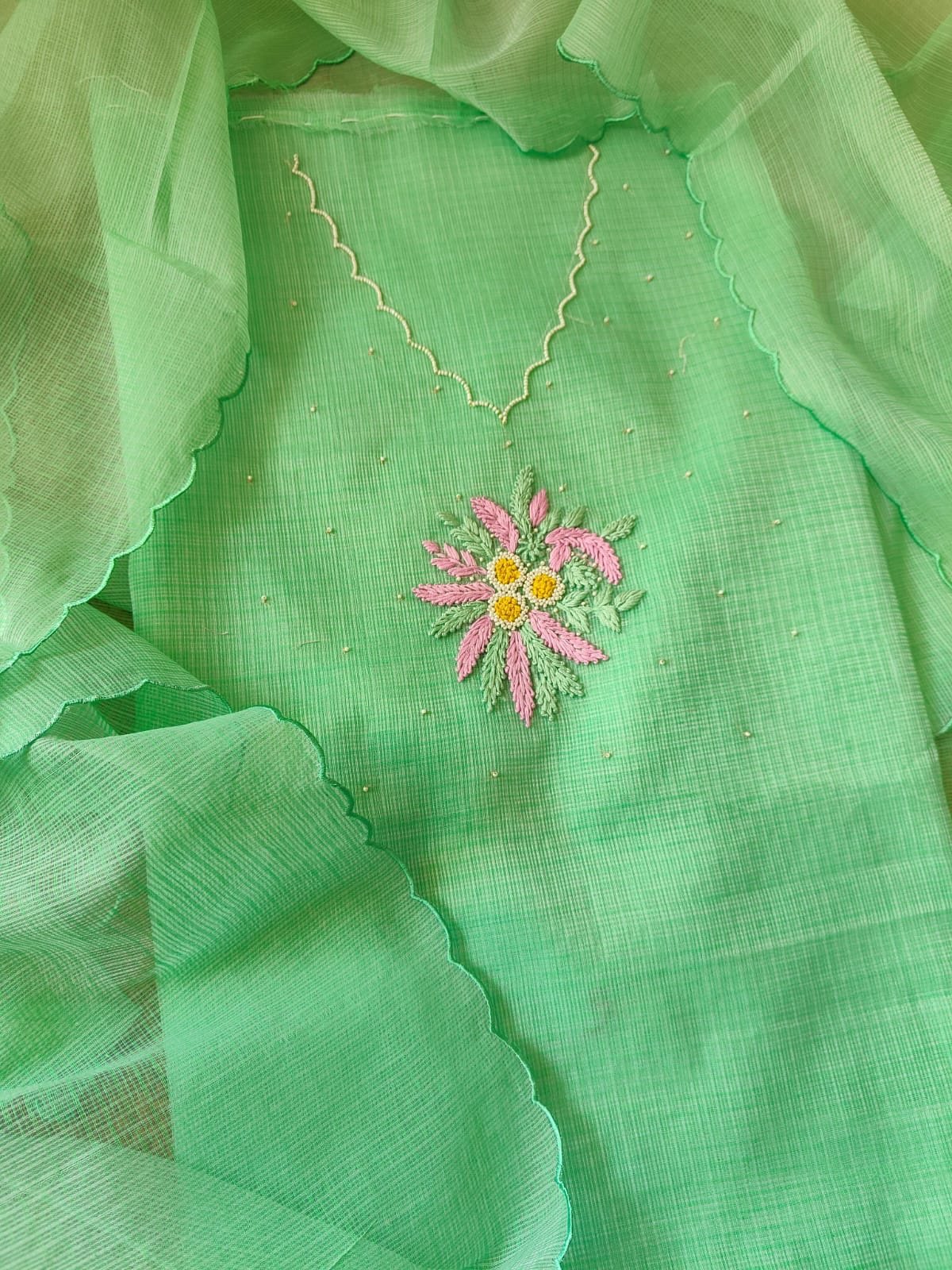 Hand Knot and Bead Worked Kota by Kota Salwars by Ikhtirah (green) - Image 2