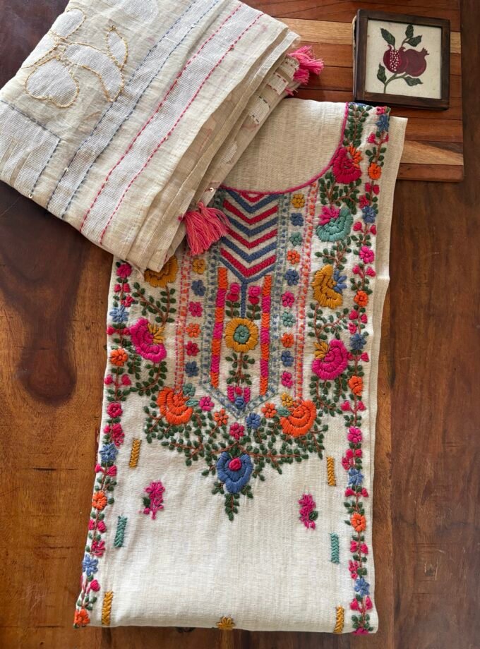 Hand Embroidered Chanderi Cotton Jamdaani Salwars by Ikhtirah