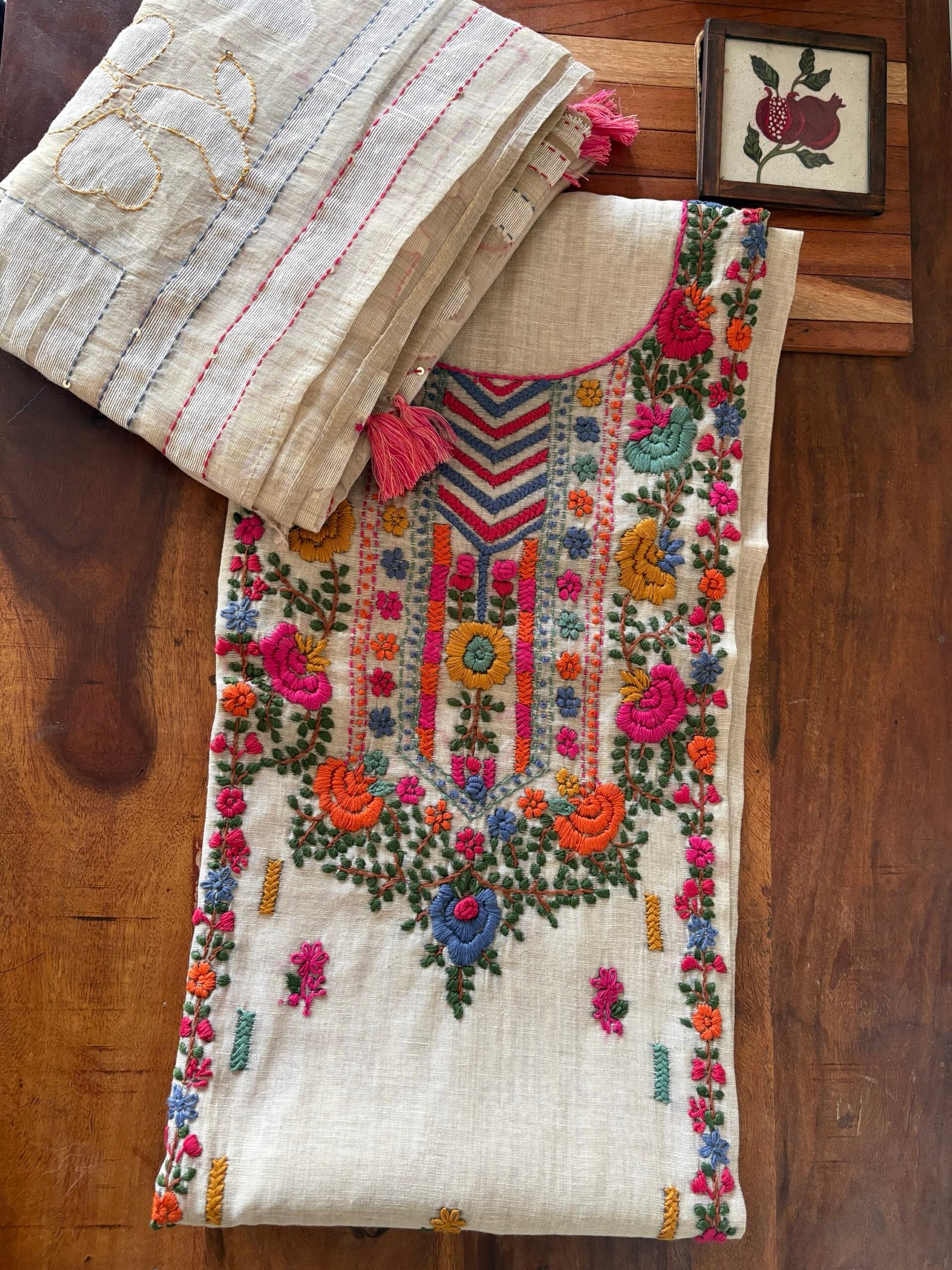 Hand Embroidered Chanderi Cotton Jamdaani Salwars by Ikhtirah - Image 3