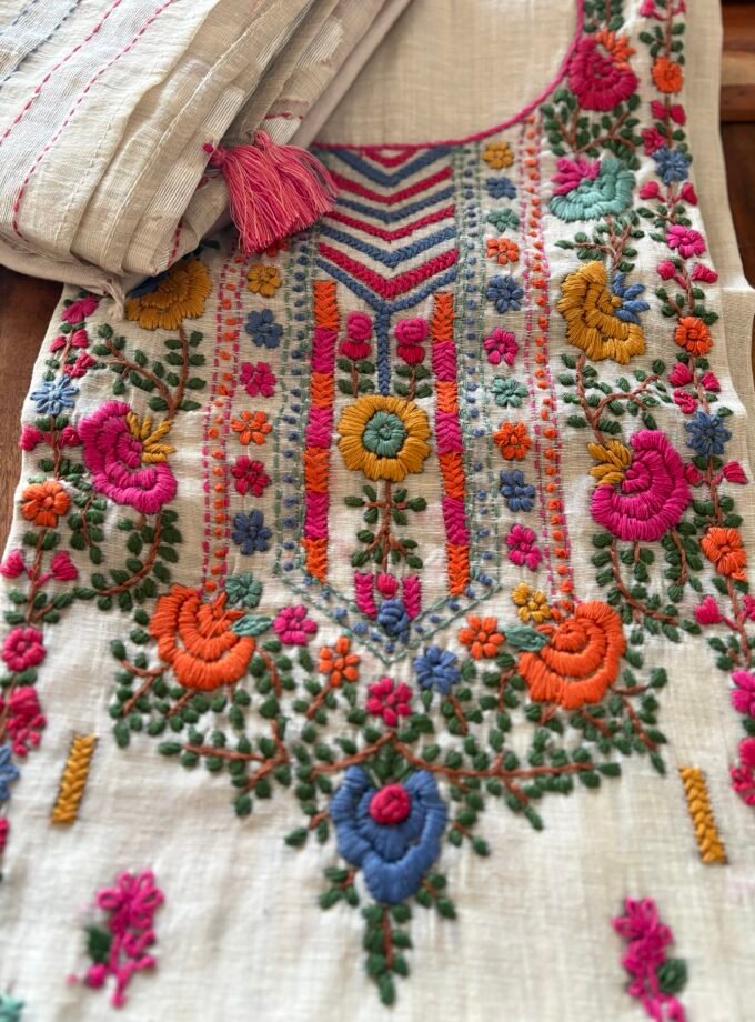 Hand Embroidered Chanderi Cotton Jamdaani Salwars by Ikhtirah