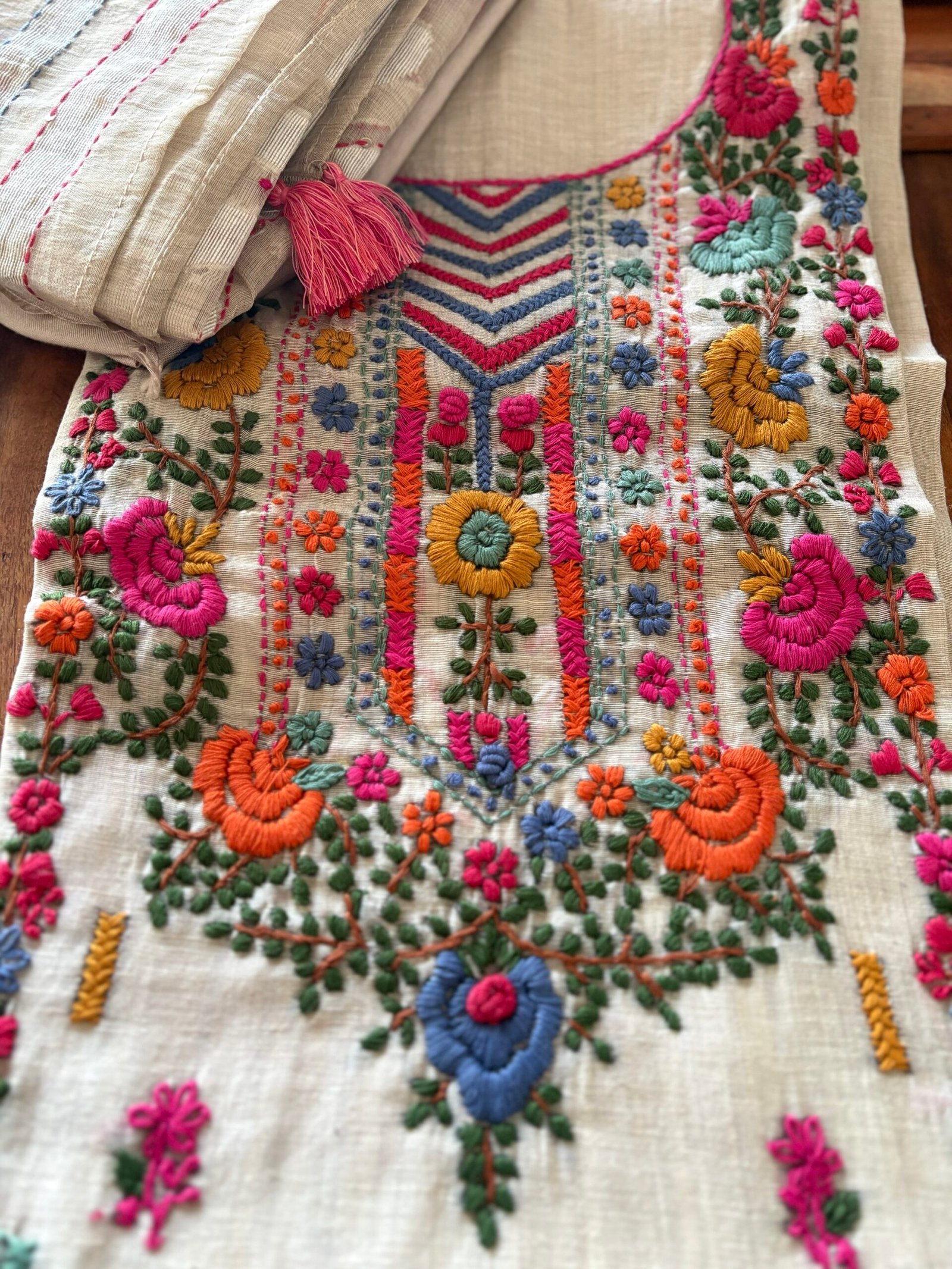 Hand Embroidered Chanderi Cotton Jamdaani Salwars by Ikhtirah - Image 4