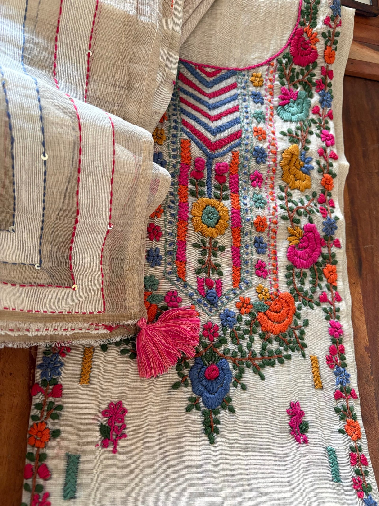 Hand Embroidered Chanderi Cotton Jamdaani Salwars by Ikhtirah