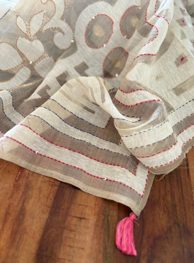 Hand Embroidered Chanderi Cotton Jamdaani Salwars by Ikhtirah