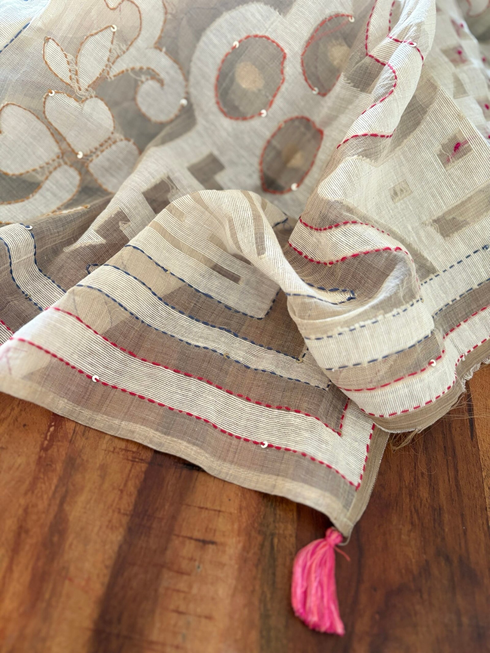 Hand Embroidered Chanderi Cotton Jamdaani Salwars by Ikhtirah - Image 2