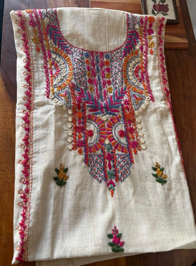 Hand Embroidered Chanderi Cotton Jamdaani Salwars by Ikhtirah