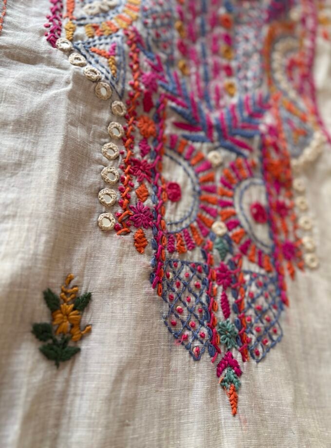 Hand Embroidered Chanderi Cotton Jamdaani Salwars by Ikhtirah