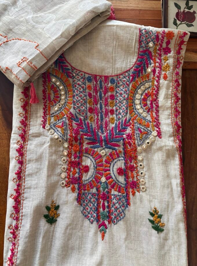 Hand Embroidered Chanderi Cotton Jamdaani Salwars by Ikhtirah