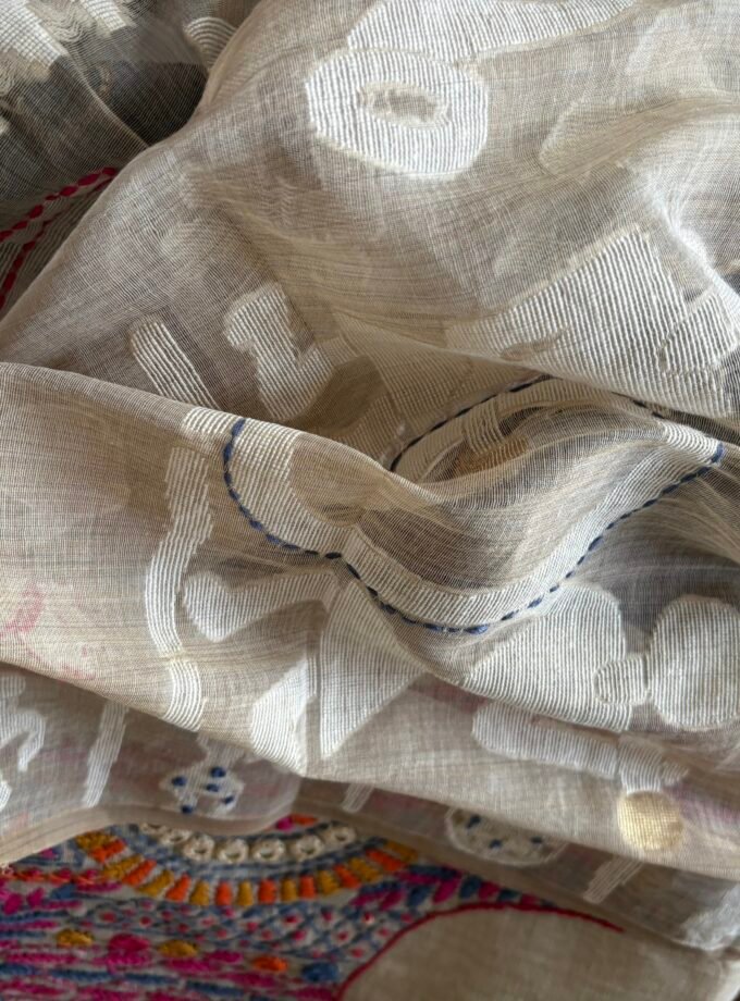 Hand Embroidered Chanderi Cotton Jamdaani Salwars by Ikhtirah