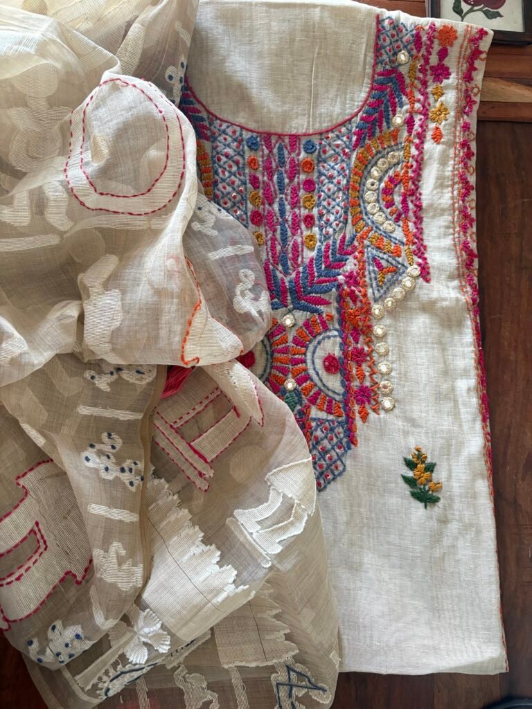 Hand Embroidered Soft Jamdaani Salwars by Ikhtirah