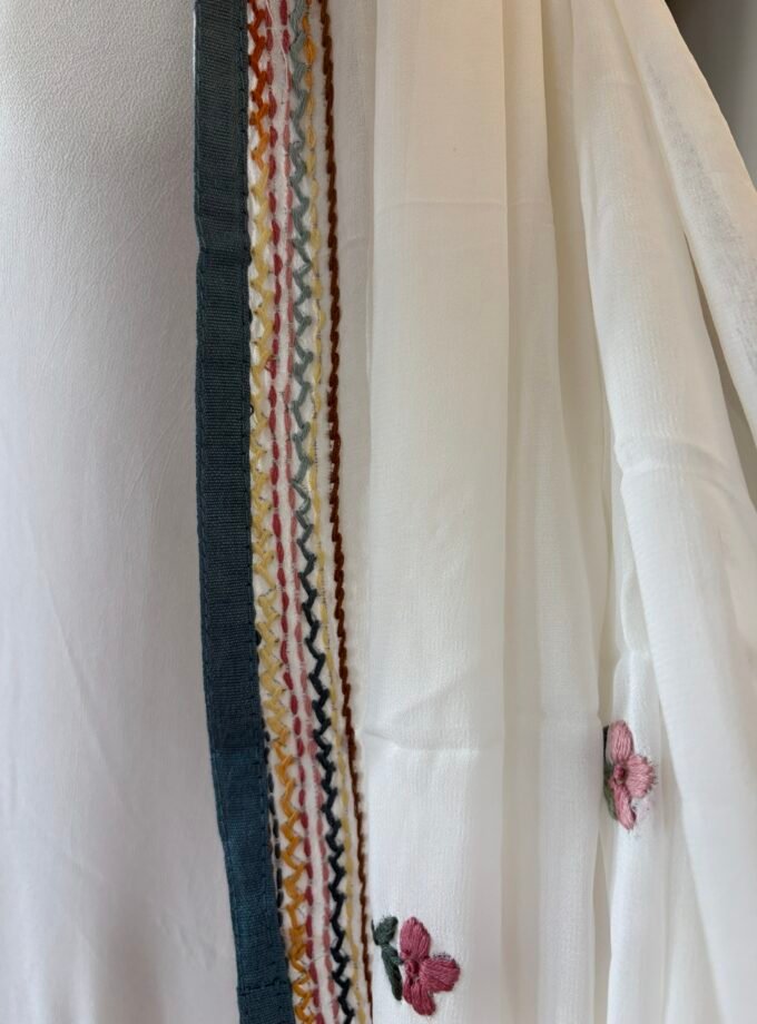 Gorgette Hand Embroidered Salwar by Ikhtirah (White)