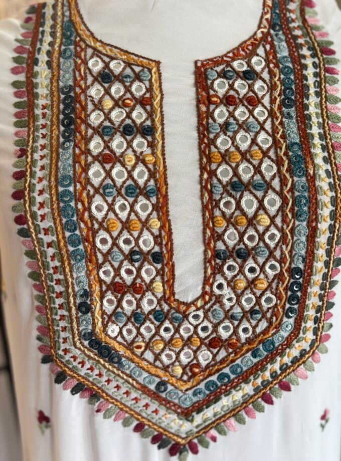 Gorgette Hand Embroidered Salwar by Ikhtirah (White)