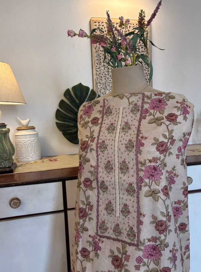 Floral Pure Glaze Cotton and Hand Highlighted Salwars by Ikhtirah