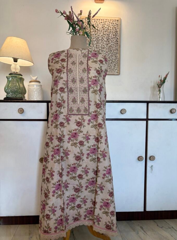 Floral Pure Glaze Cotton and Hand Highlighted Salwars by Ikhtirah