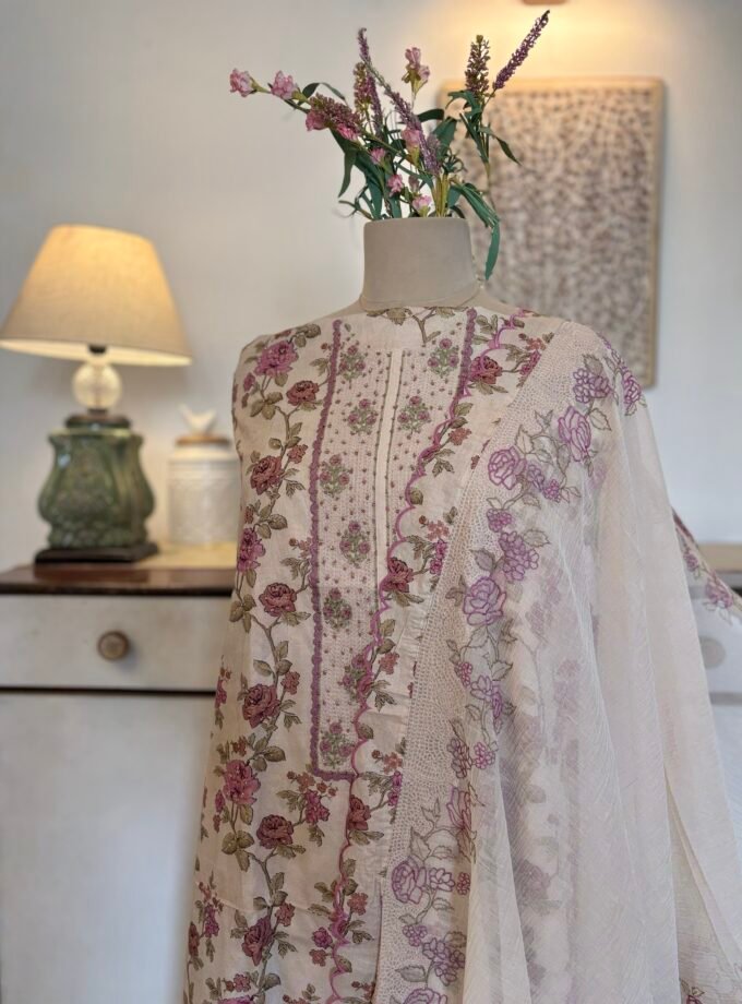 Floral Pure Glaze Cotton and Hand Highlighted Salwars by Ikhtirah