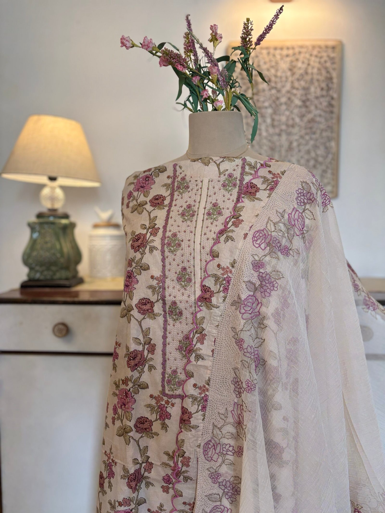 Floral Pure Glaze Cotton and Hand Highlighted Salwars by Ikhtirah - Image 11