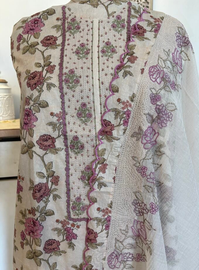 Floral Pure Glaze Cotton and Hand Highlighted Salwars by Ikhtirah