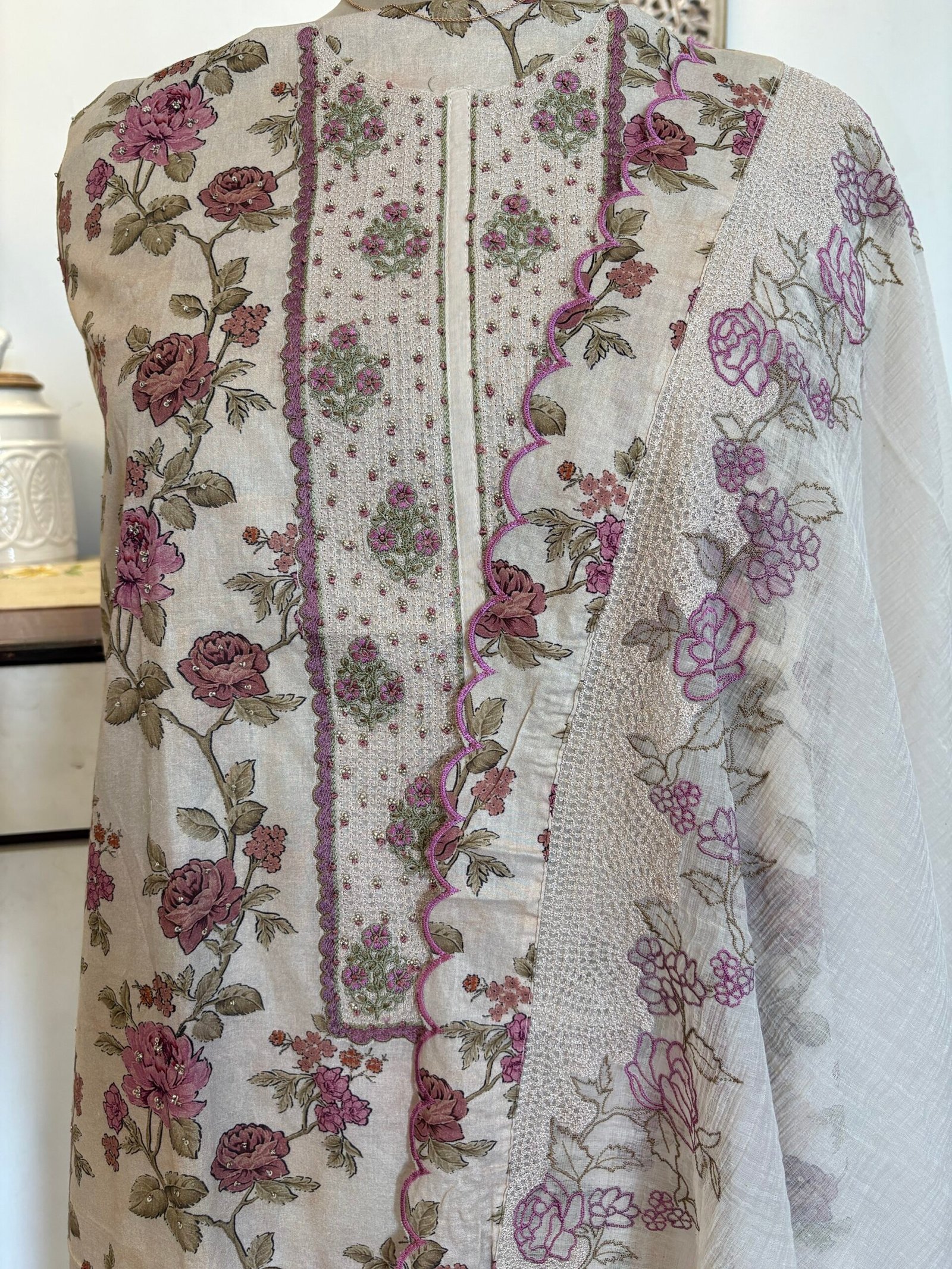 Floral Pure Glaze Cotton and Hand Highlighted Salwars by Ikhtirah - Image 8