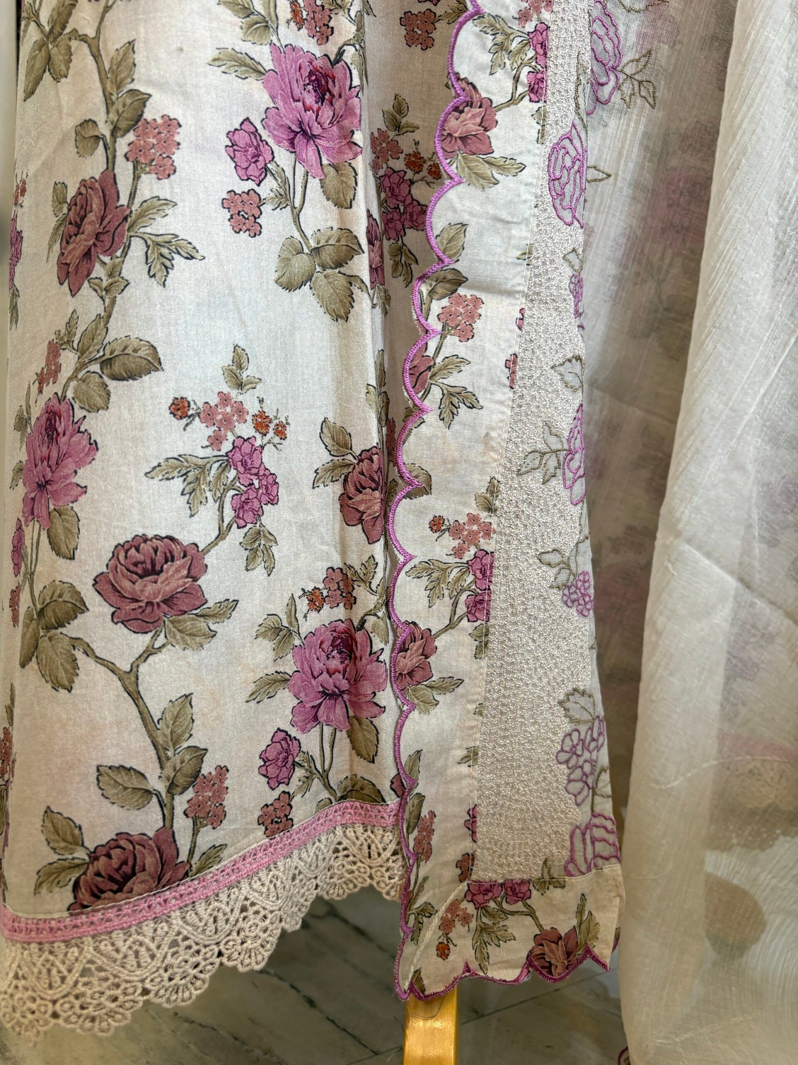 Floral Pure Glaze Cotton and Hand Highlighted Salwars by Ikhtirah - Image 7
