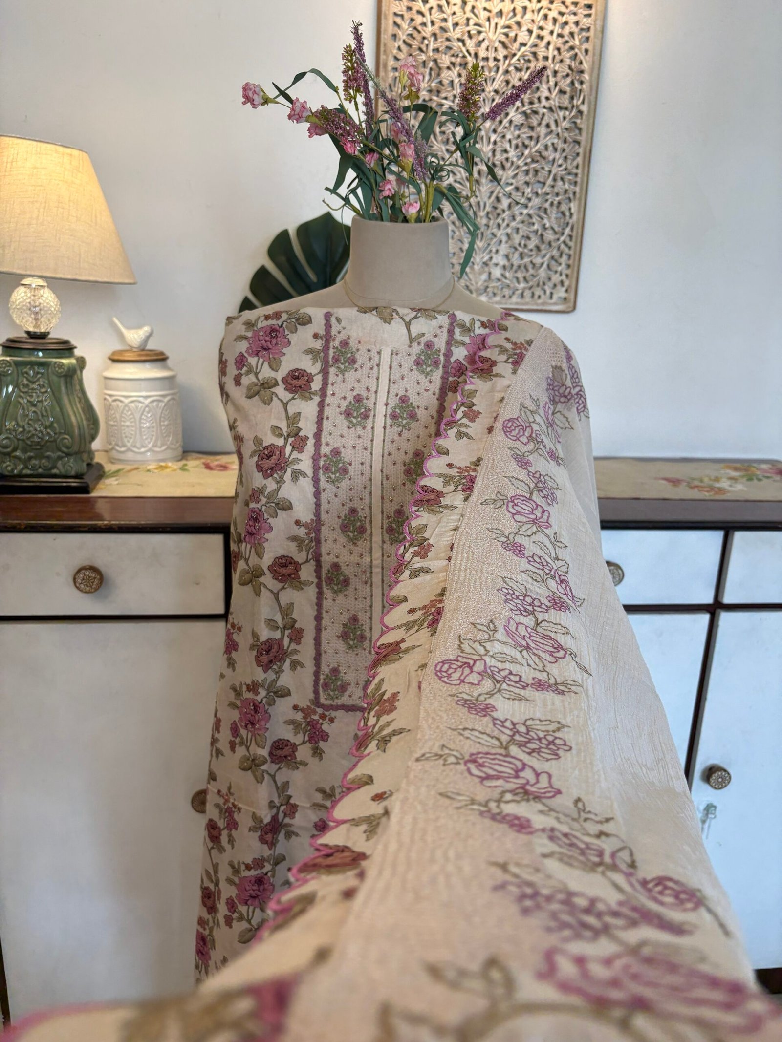 Floral Pure Glaze Cotton and Hand Highlighted Salwars by Ikhtirah - Image 5