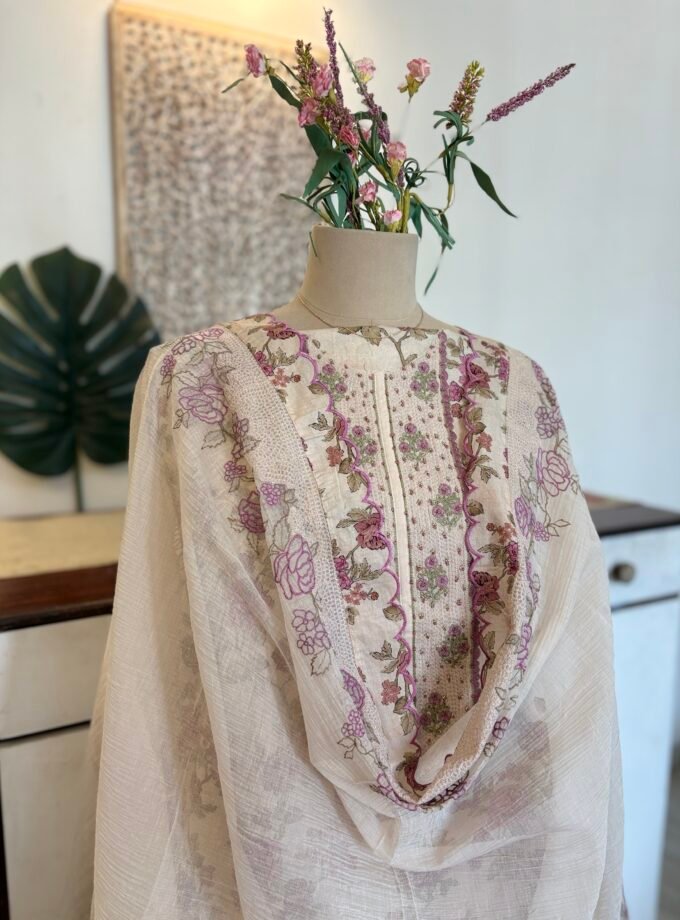 Floral Pure Glaze Cotton and Hand Highlighted Salwars by Ikhtirah