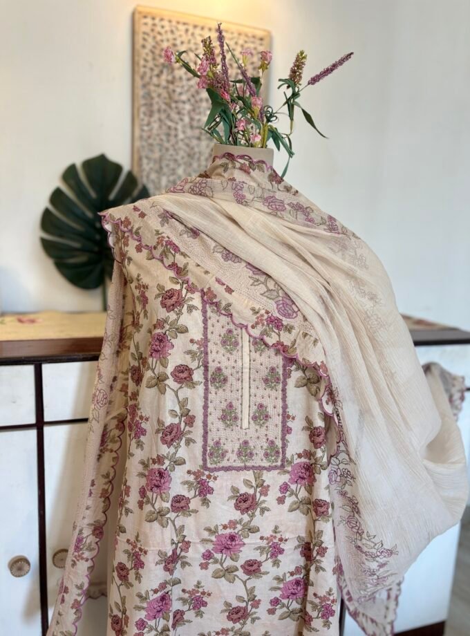 Floral Pure Glaze Cotton and Hand Highlighted Salwars by Ikhtirah