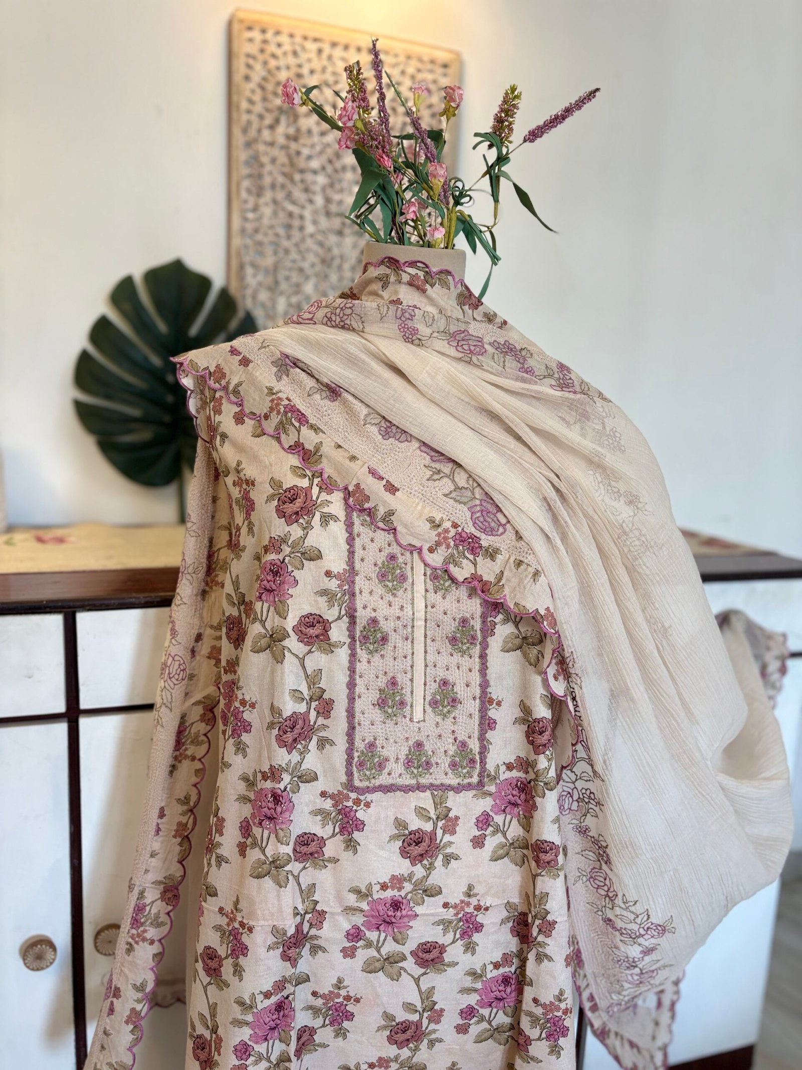 Floral Pure Glaze Cotton and Hand Highlighted Salwars by Ikhtirah - Image 2