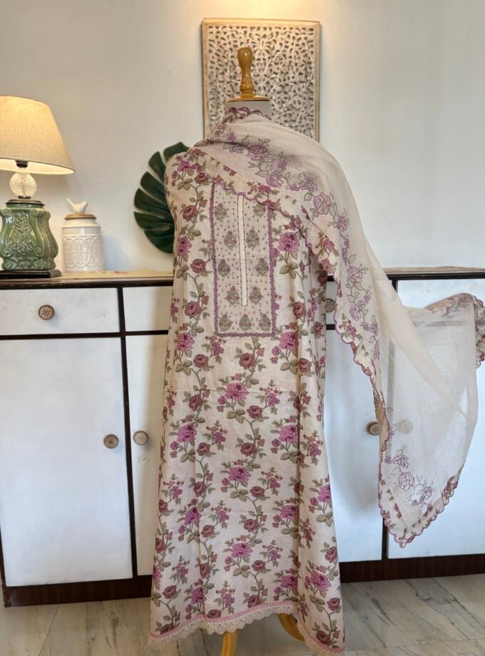 Floral Pure Glaze Cotton and Hand Highlighted Salwars by Ikhtirah