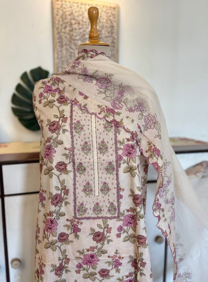 Floral Pure Glaze Cotton and Hand Highlighted Salwars by Ikhtirah