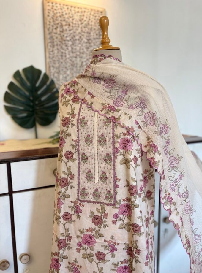 Floral Pure Glaze Cotton and Hand Highlighted Salwars by Ikhtirah