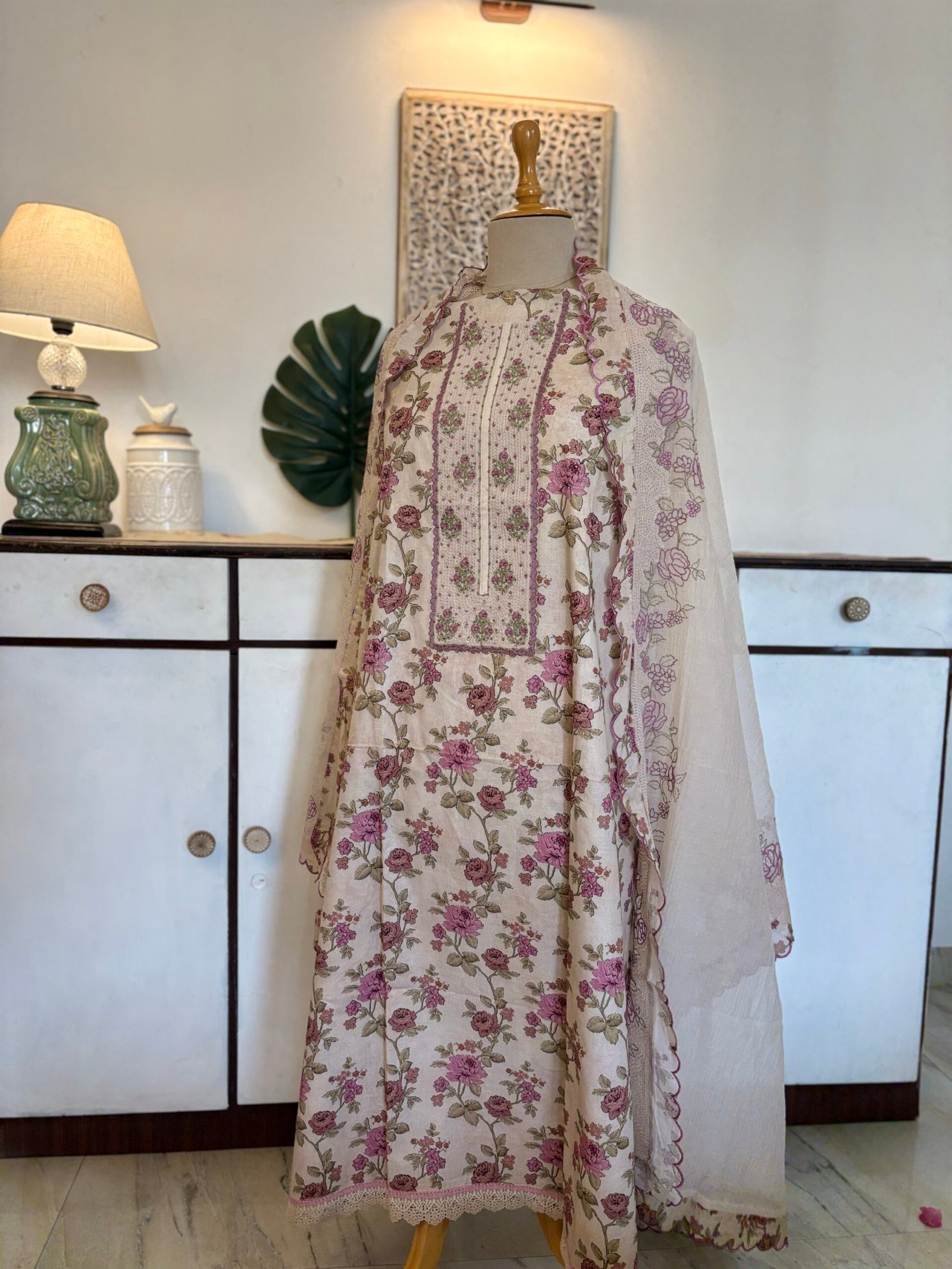 Floral Pure Glaze Cotton and Hand Highlighted Salwars by Ikhtirah - Image 17