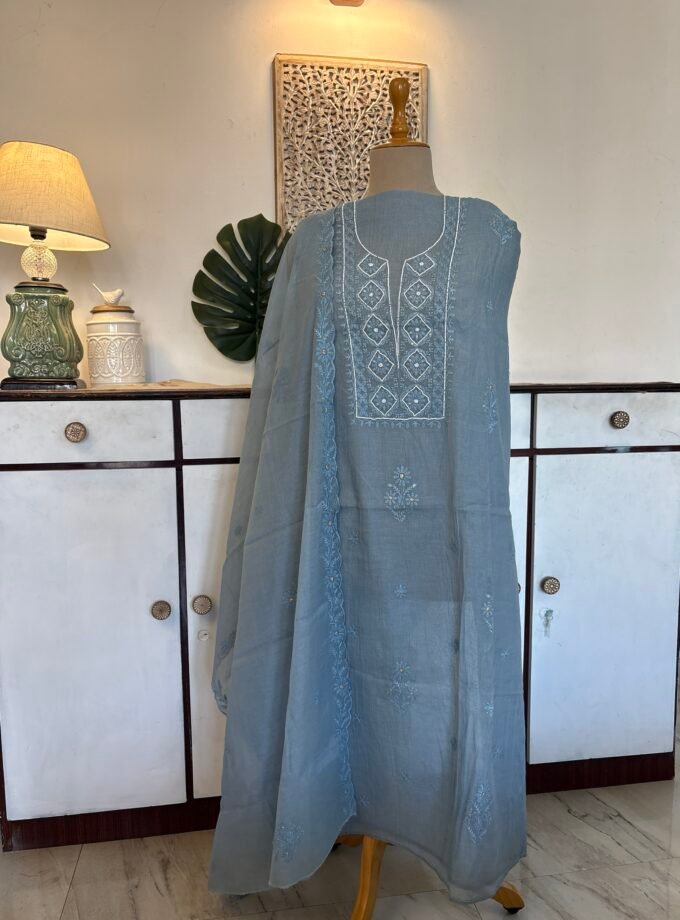 Mul Chanderi Hand-highlighted Salwars by Ikhtirah (Blue)