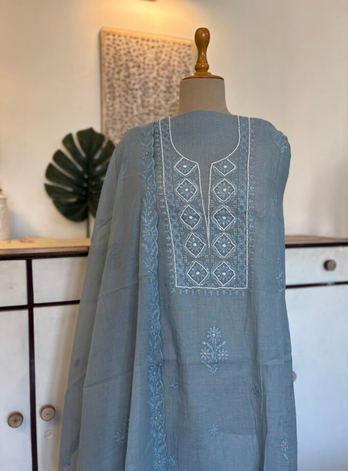 Mul Chanderi Hand-highlighted  Salwars by Ikhtirah (Blue)