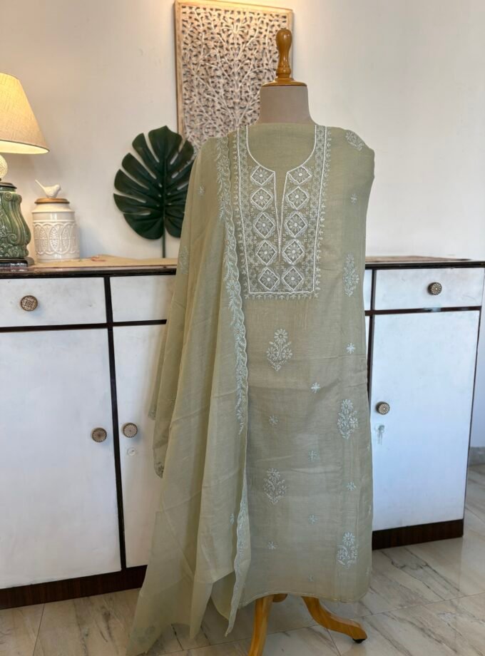 Mul Chanderi Hand-highlighted Salwars by Ikhtirah (Green)