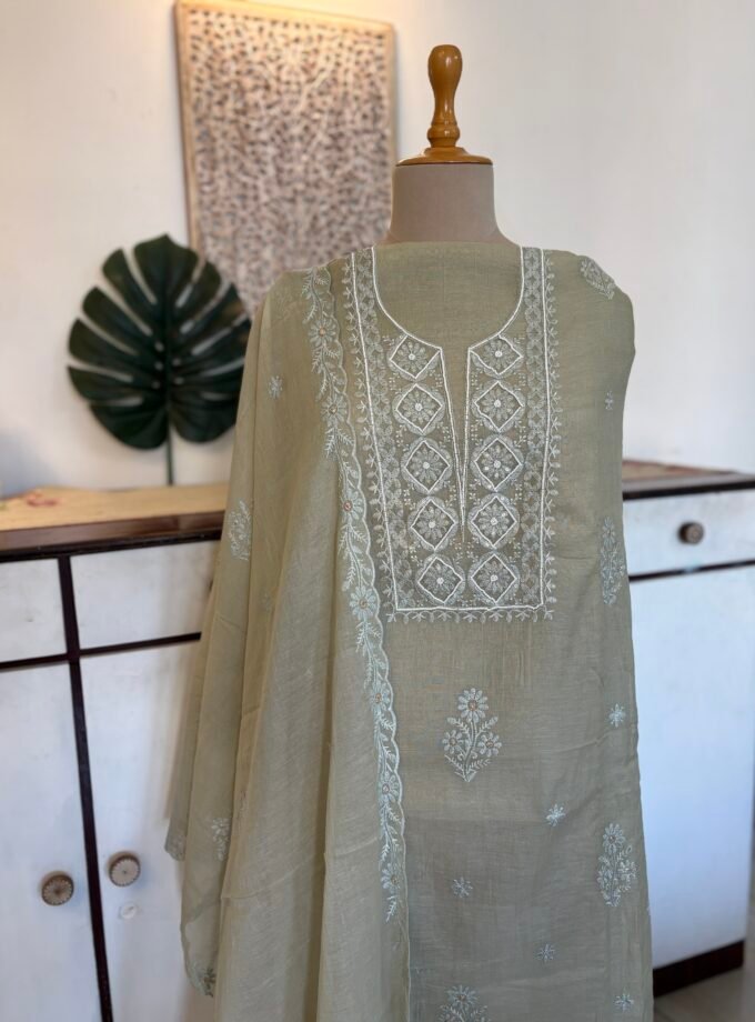 Mul Chanderi Hand-highlighted  Salwars by Ikhtirah (Green)