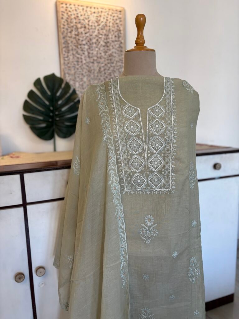 Mul Chanderi Hand-highlighted  Salwars by Ikhtirah (Green)