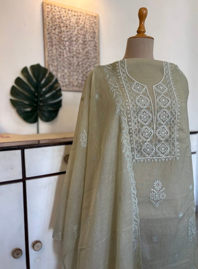 Mul Chanderi Hand-highlighted Salwars by Ikhtirah (Green)