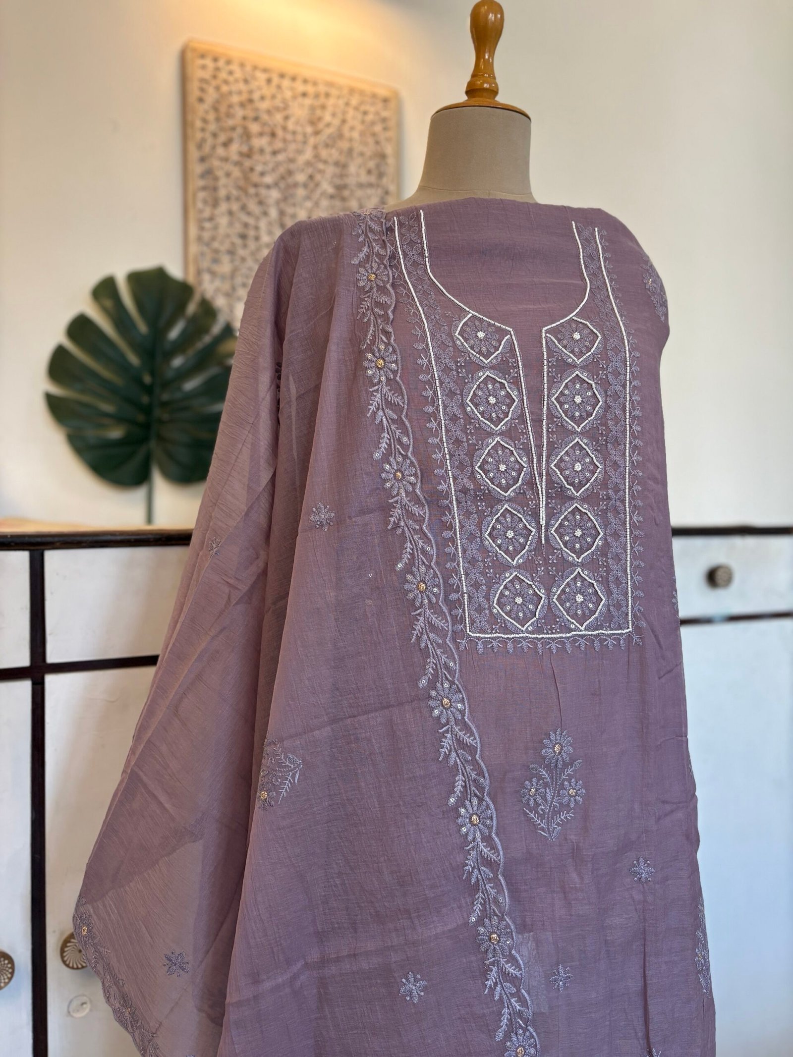 Mul Chanderi Hand-highlighted Salwars by Ikhtirah (Lavender/Purple)