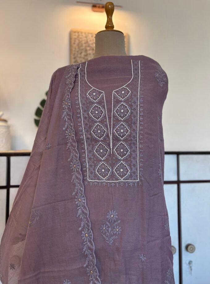 Mul Chanderi Hand-highlighted Salwars by Ikhtirah (Lavender/Purple)