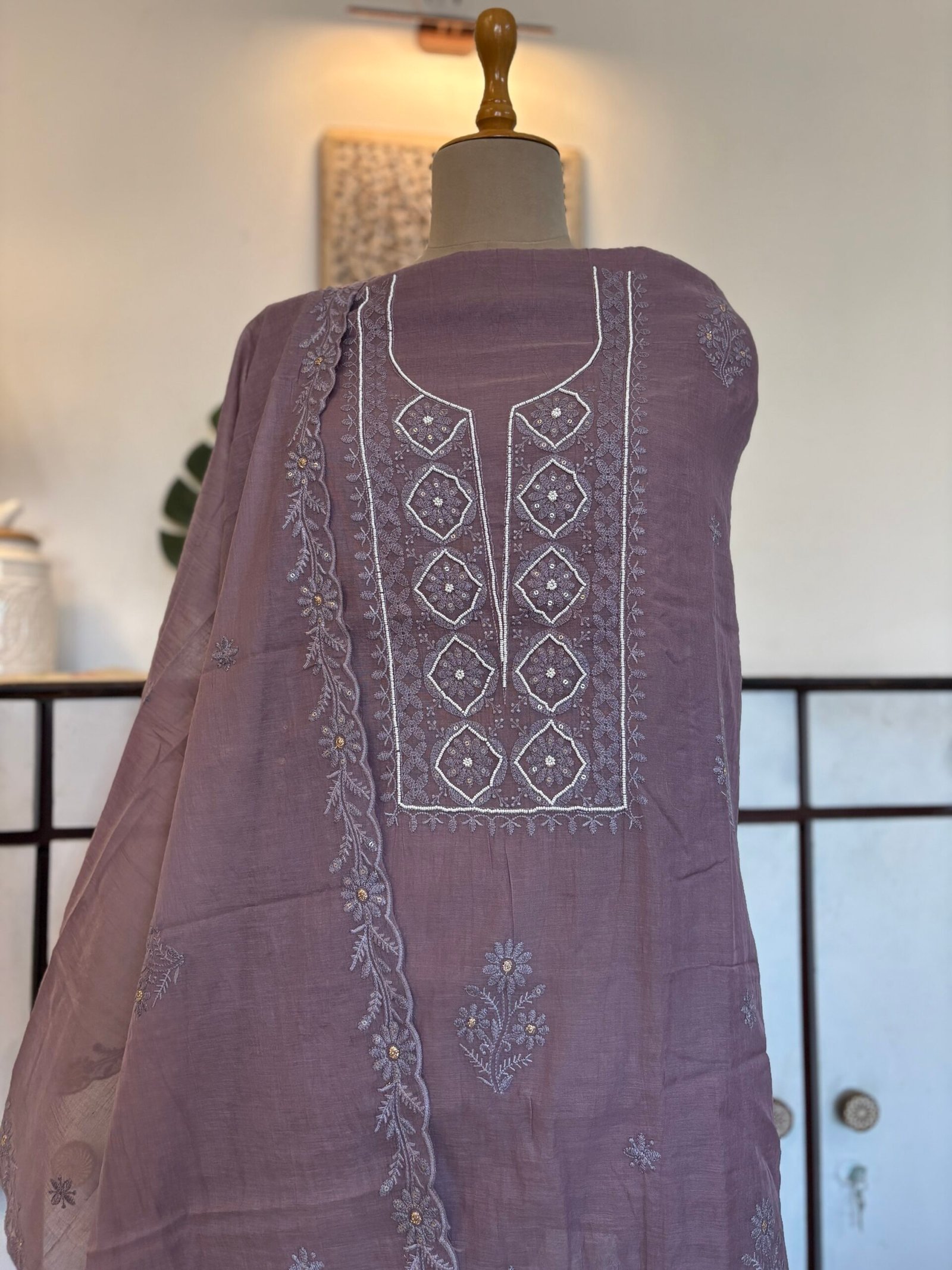 Mul Chanderi Hand-highlighted Salwars by Ikhtirah (Lavender/Purple) - Image 2