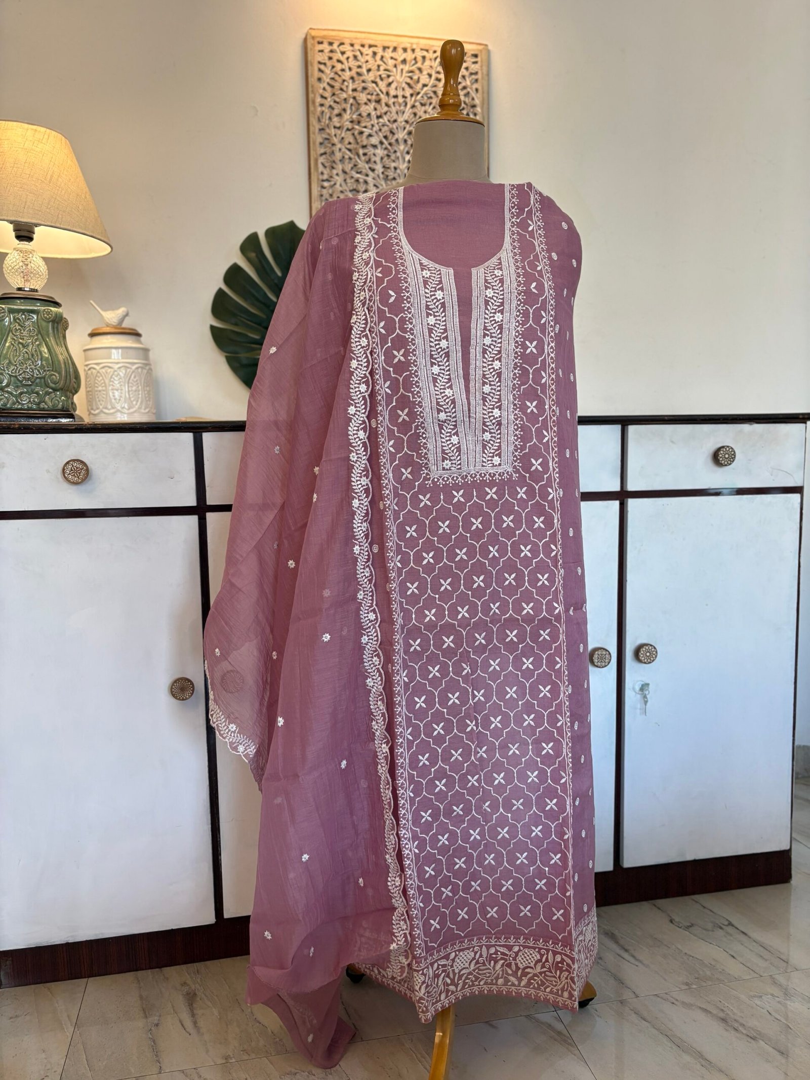Mul Chanderi Hand-highlighted Salwars by Ikhtirah (Lilac) - Image 8