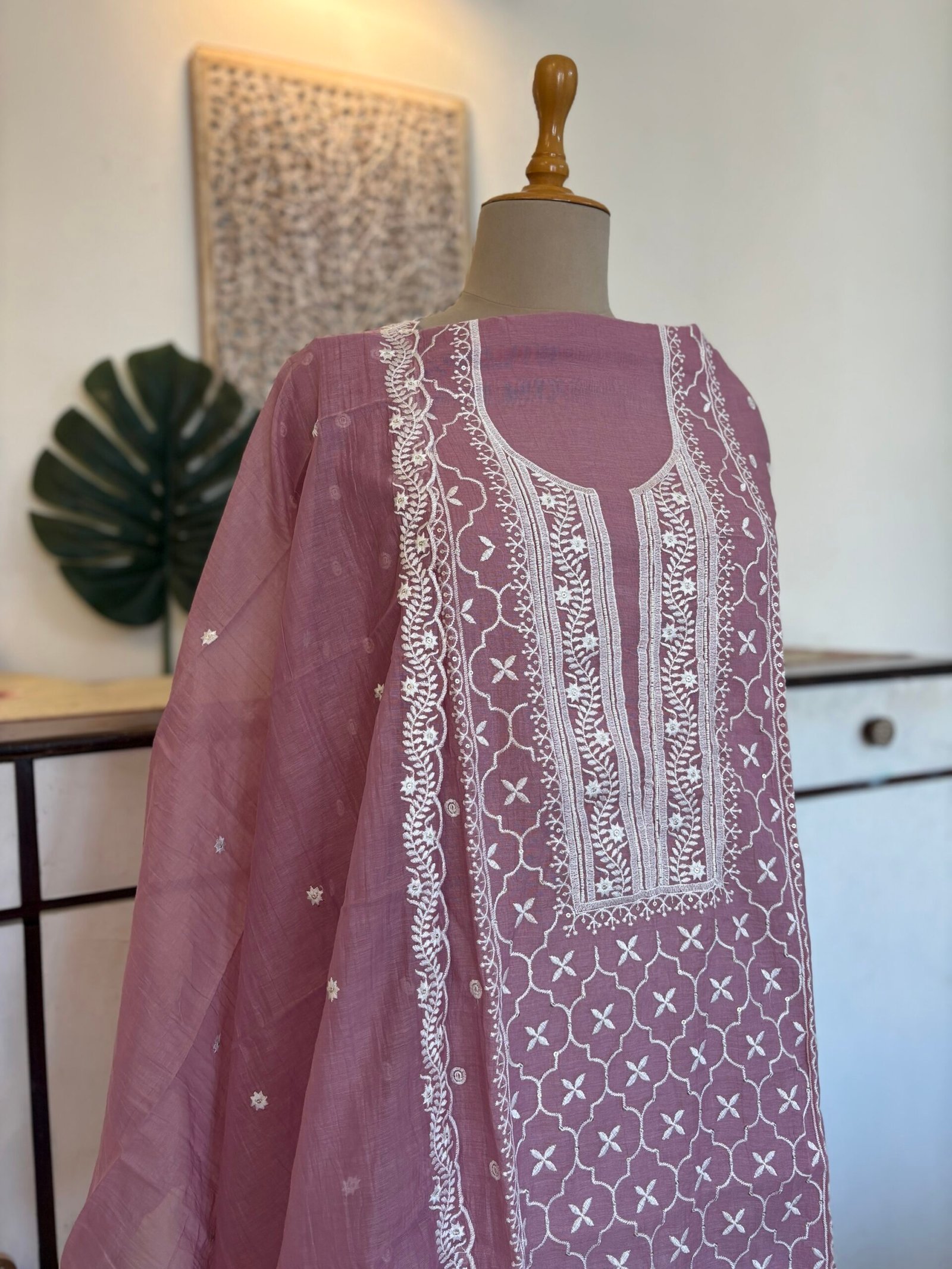 Mul Chanderi Hand-highlighted Salwars by Ikhtirah (Lilac) - Image 3