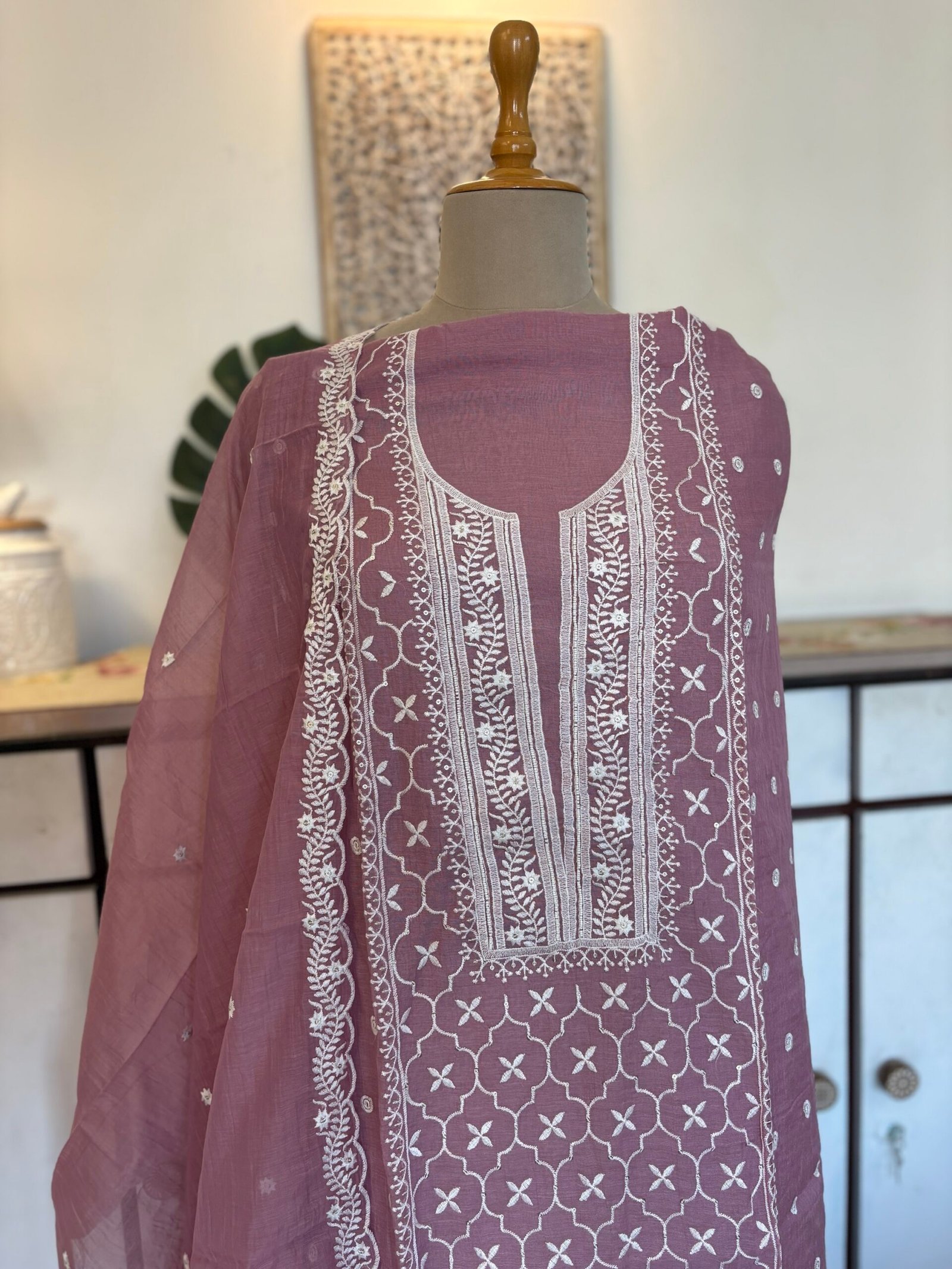 Mul Chanderi Hand-highlighted Salwars by Ikhtirah (Lilac) - Image 7