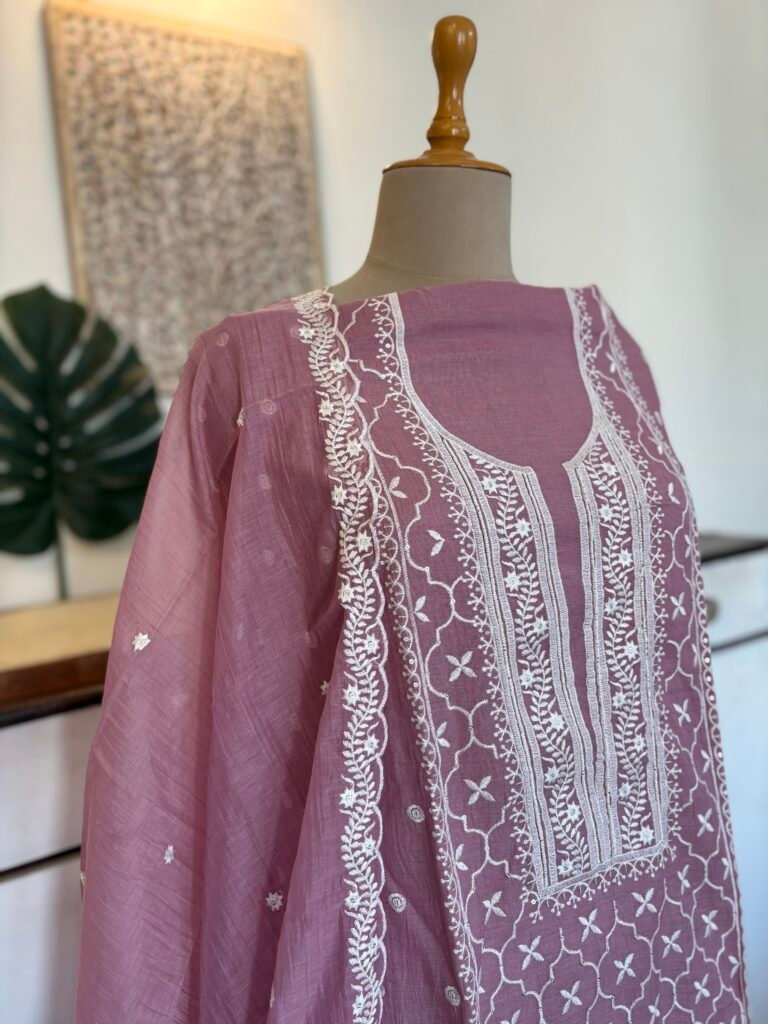 Mul Chanderi Hand-highlighted  Salwars by Ikhtirah (Lilac)