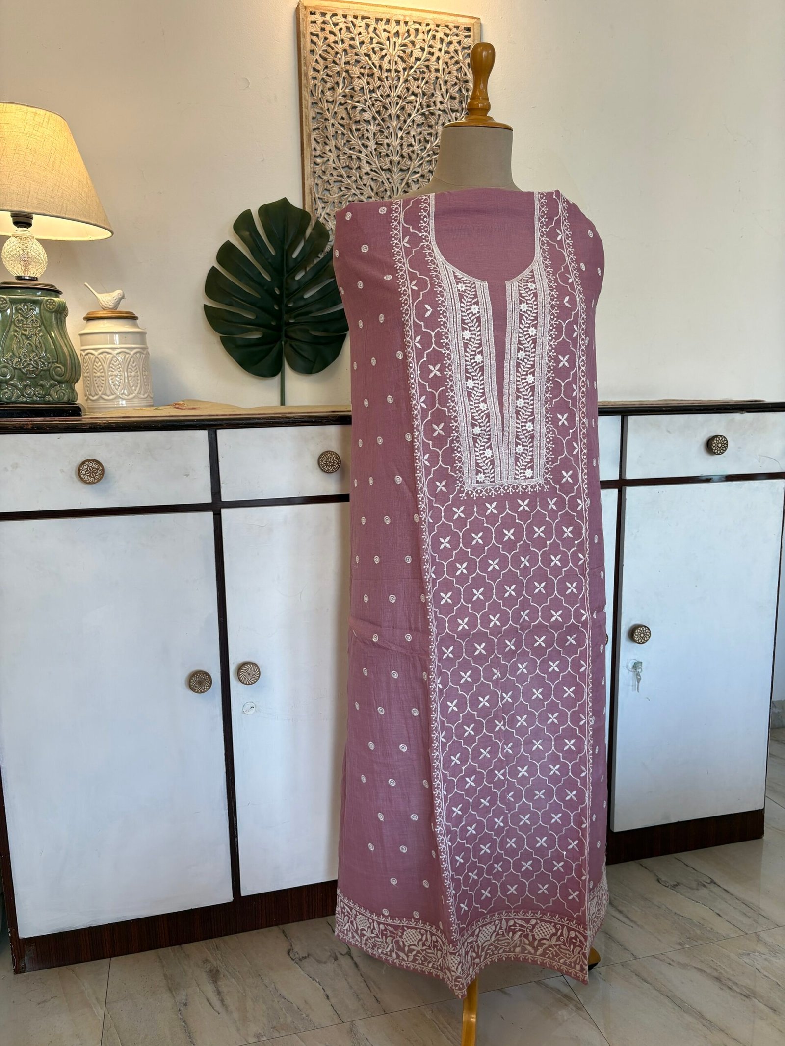 Mul Chanderi Hand-highlighted Salwars by Ikhtirah (Lilac) - Image 4