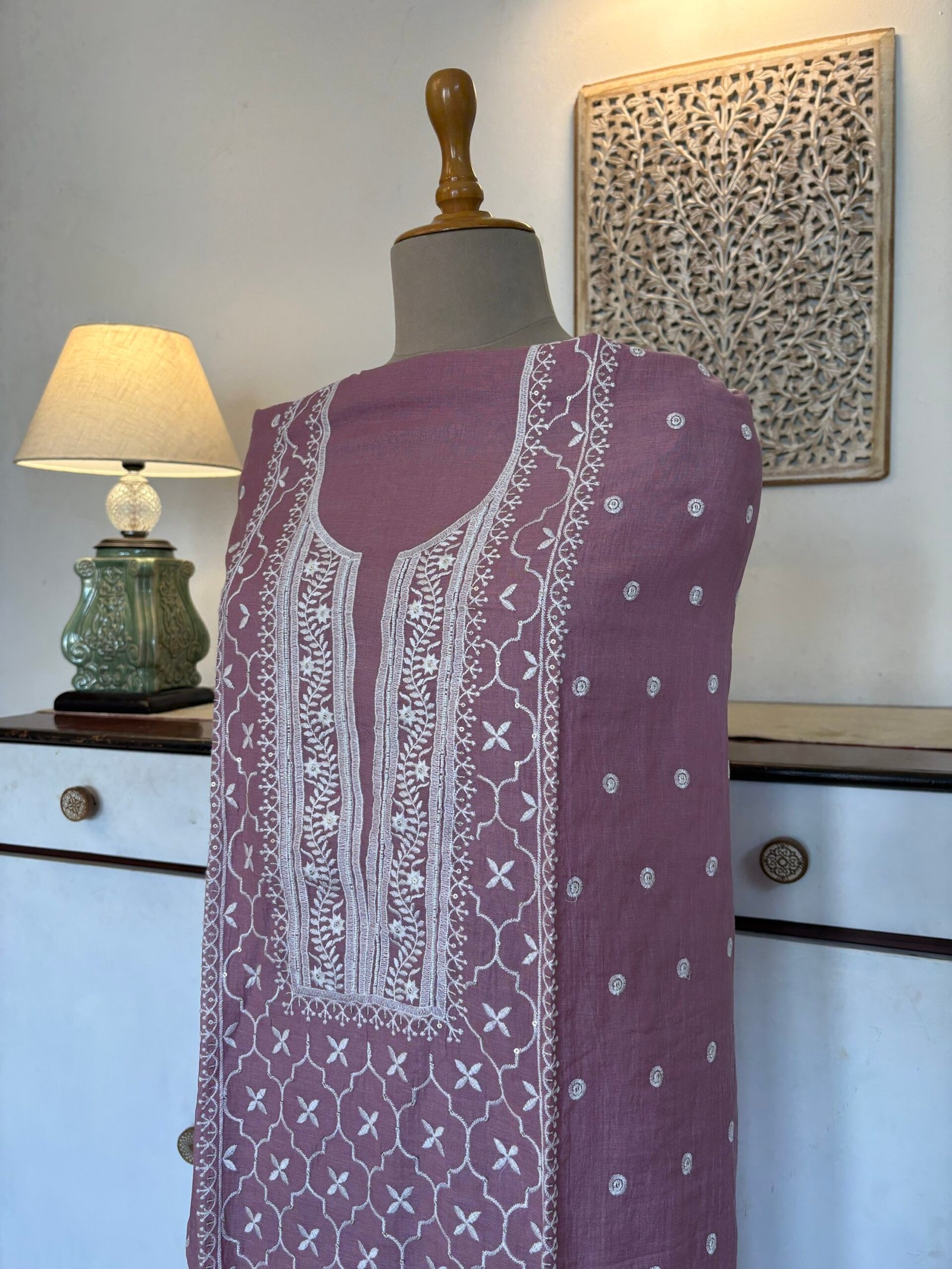 Mul Chanderi Hand-highlighted Salwars by Ikhtirah (Lilac) - Image 2