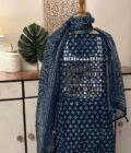 Hand Embroidered with real mirrors Indigo Cotton Salwars by Ikhtirah