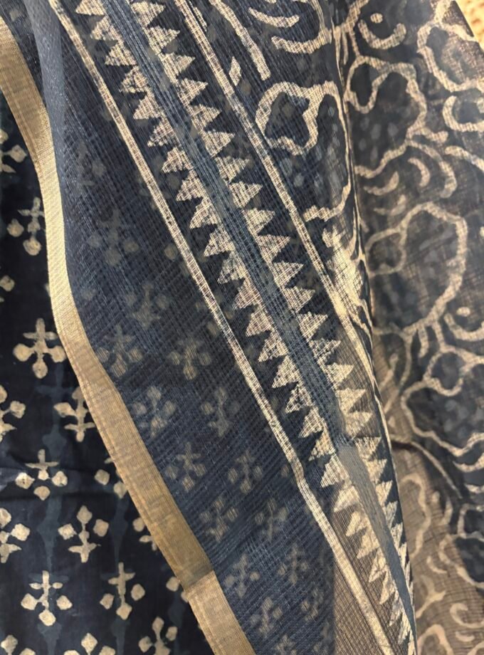 Hand Embroidered with real mirrors and Indigo Cotton Salwars by Ikhtirah